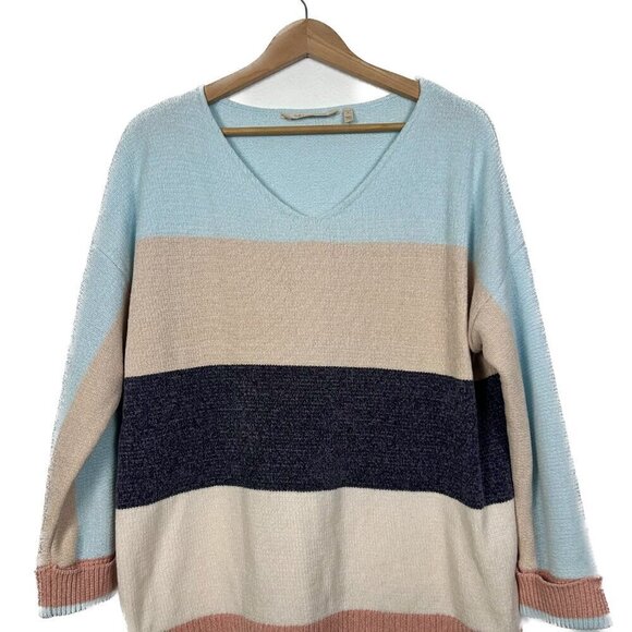 Soft Surrondings Size Large Striped Color Block Chenille Soft Stretch Sweater - Picture 2 of 8